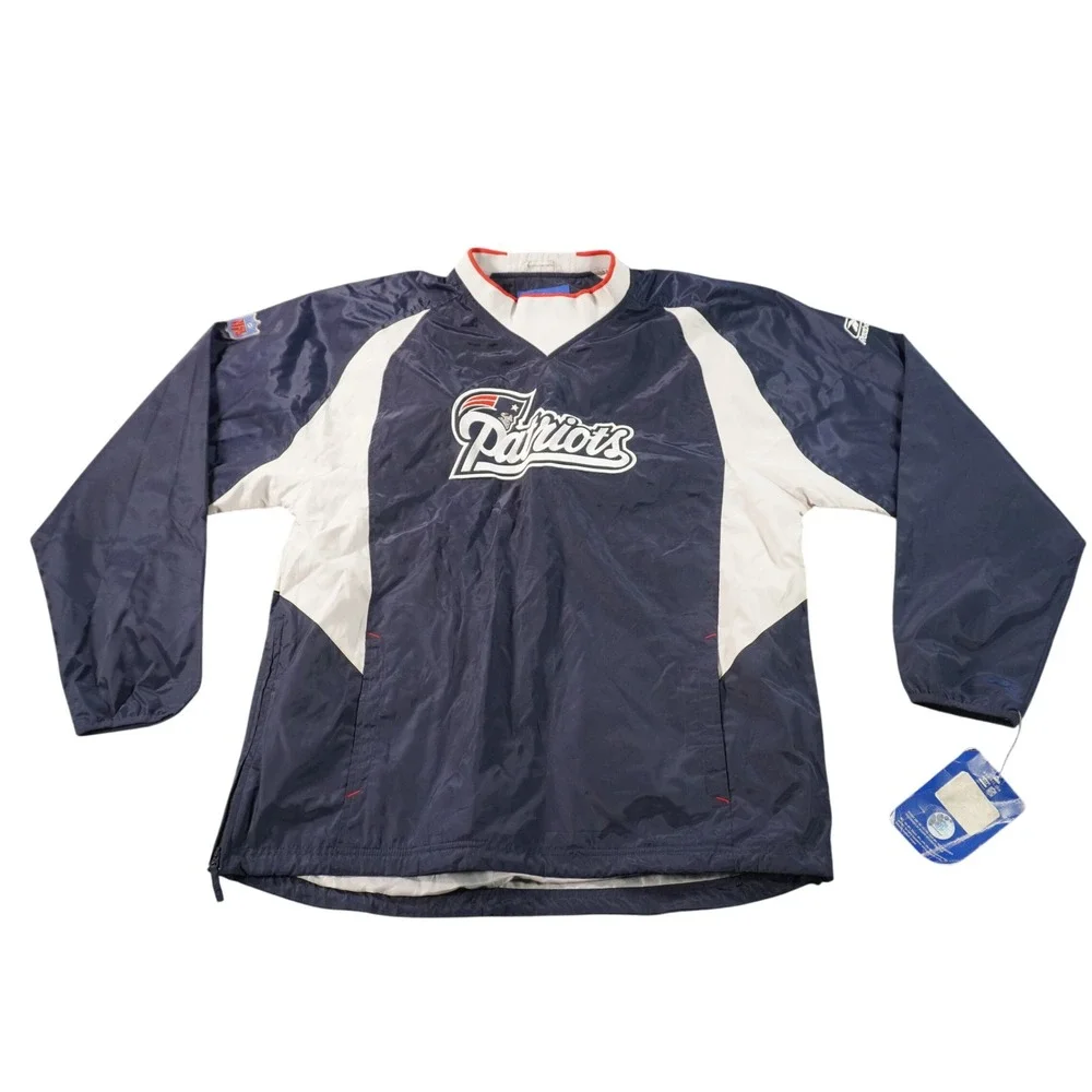 Reebok Windbreaker Pullover Mens Medium Blue New England Patriots NFL Side Zip